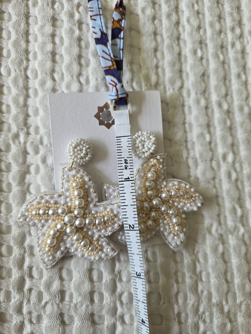 Black Diamond Ivory and White Beaded Starfish Earrings